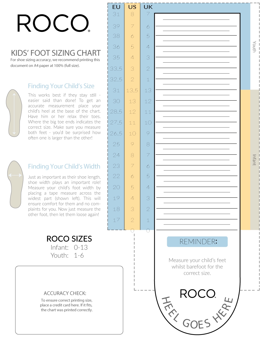 Printable Foot Size Guide Printable Foot Size Guide