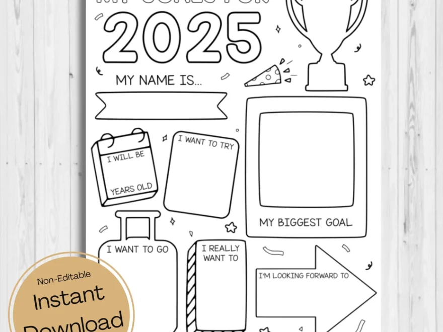 INSTANT DOWNLOAD My Goals For 2025 Printable Kid Yearly Goals Activity My Goals For 2025 Coloring Sheet New Year Kids Activity Sheet Etsy