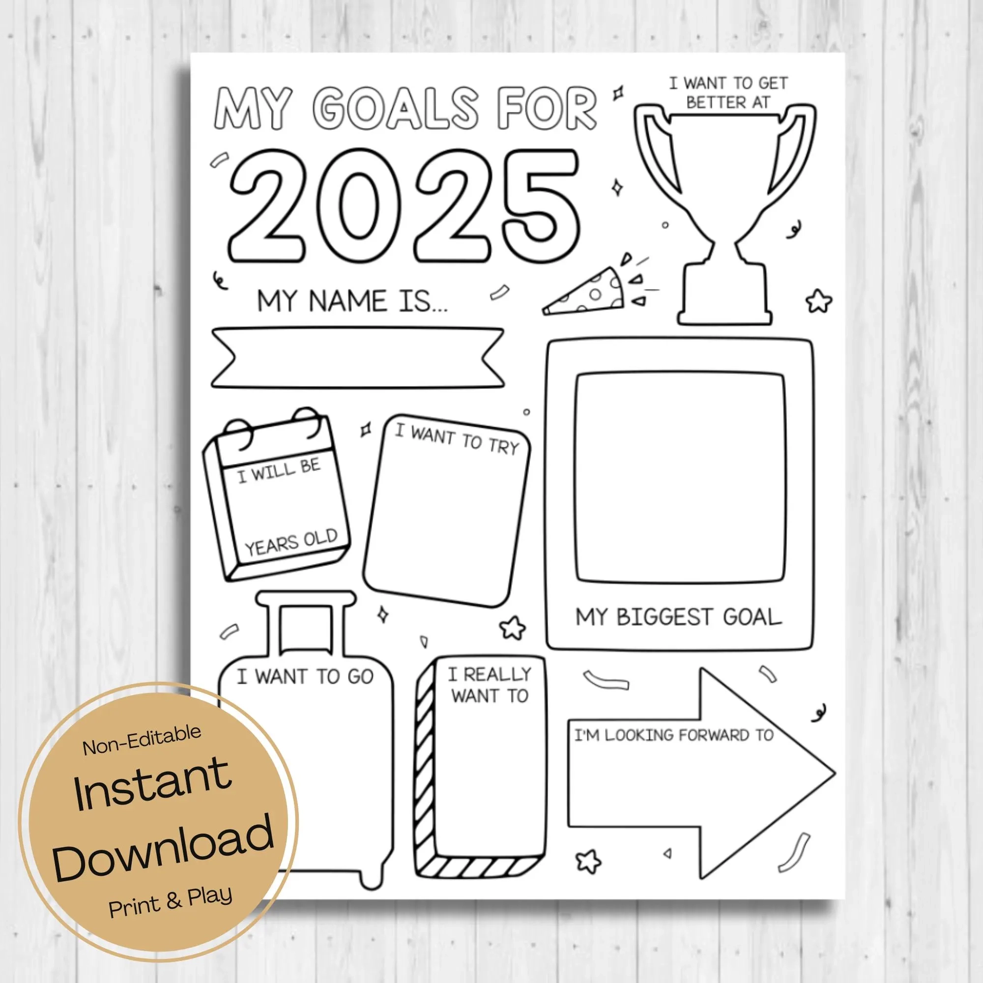 INSTANT DOWNLOAD My Goals For 2025 Printable Kid Yearly Goals Activity My Goals For 2025 Coloring Sheet New Year Kids Activity Sheet Etsy