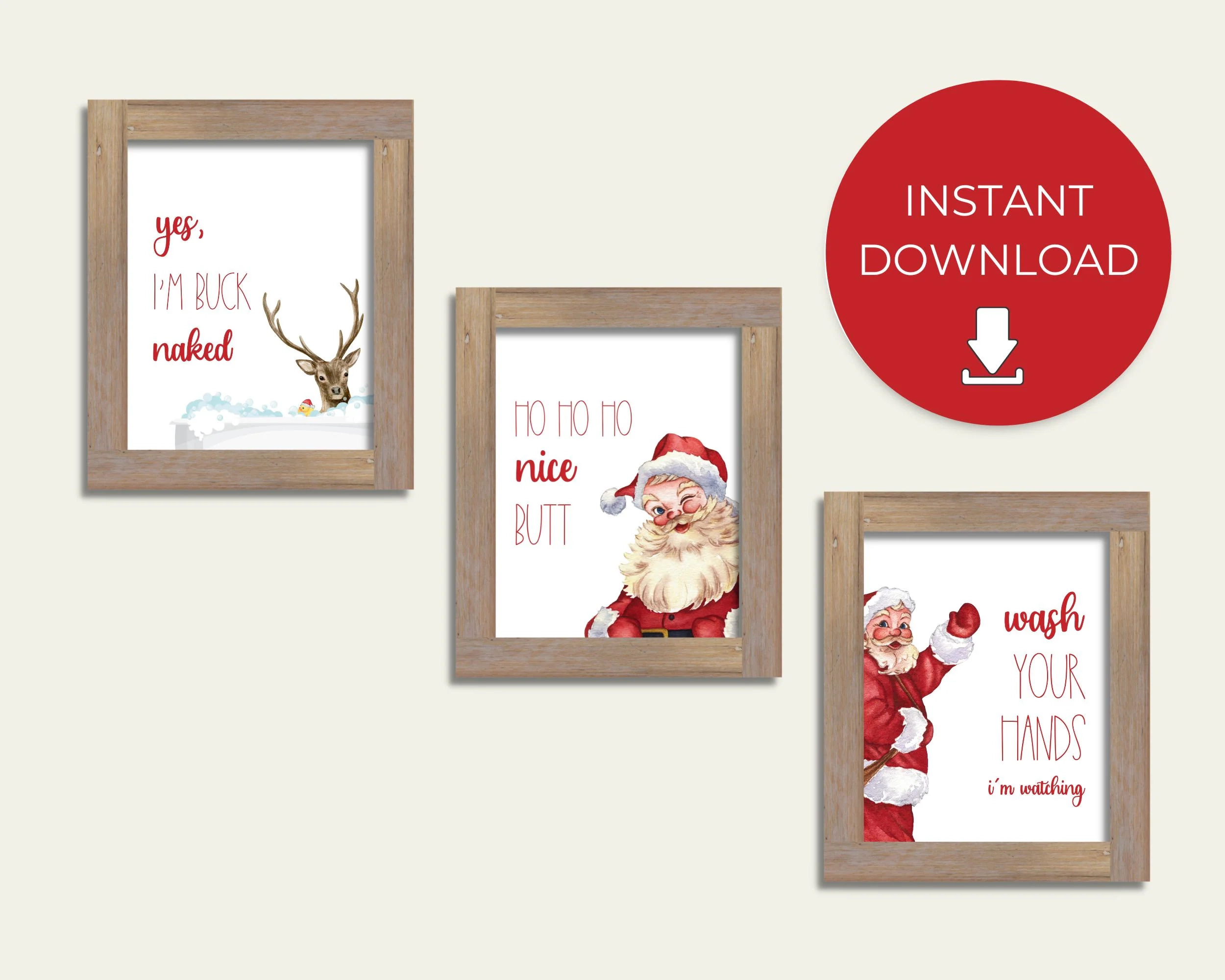 Instant Download Set Of Humorous Christmas Santa Reindeer Bathroom Signs For Easy And Funny DIY Decor Etsy
