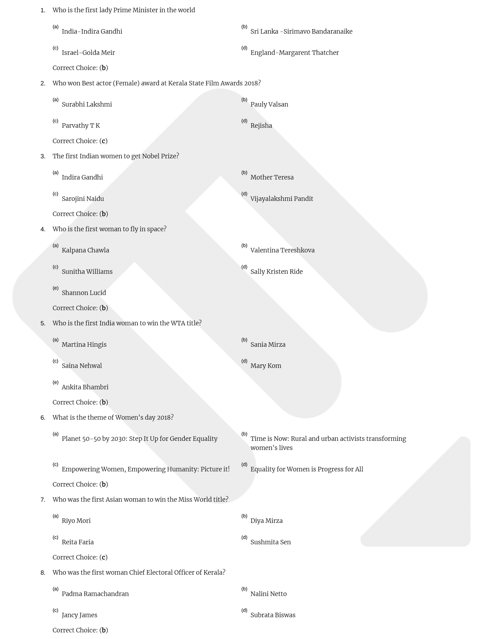 International Women Day Quiz 2025 Question And Answers