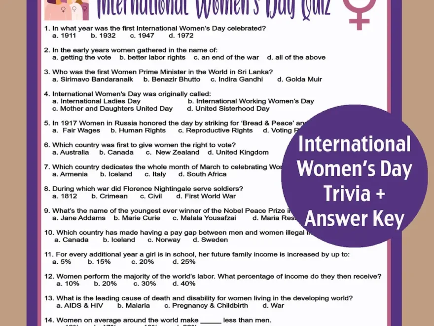 International Women s Day Trivia Women s History Month Trivia Game Women s Day Quiz March 8th Activity Women s Activity Printable Etsy