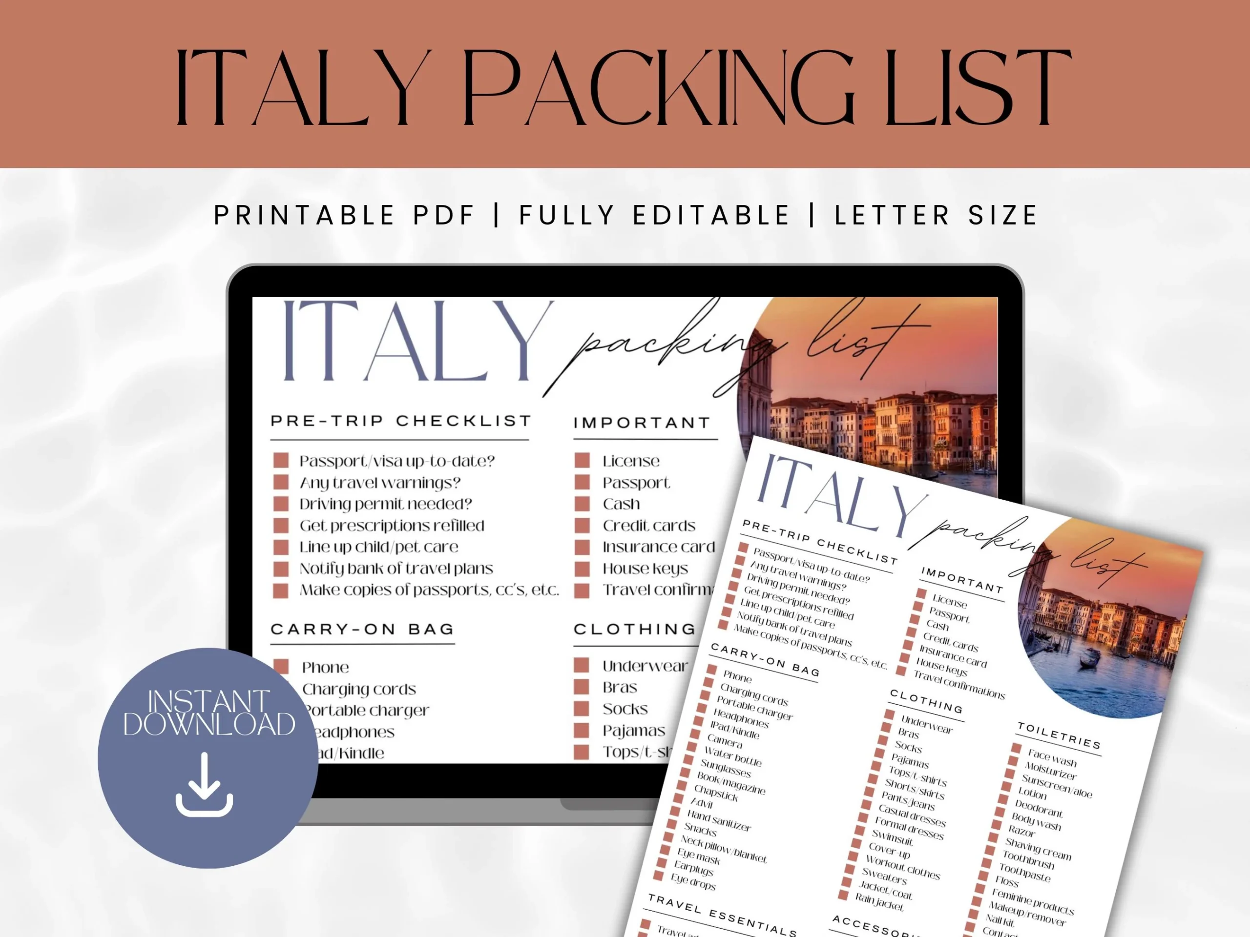 Italy Packing List Template Europe Travel Checklist PDF Printable Etsy Italy Packing List Template Europe Travel Checklist PDF Printable Etsy