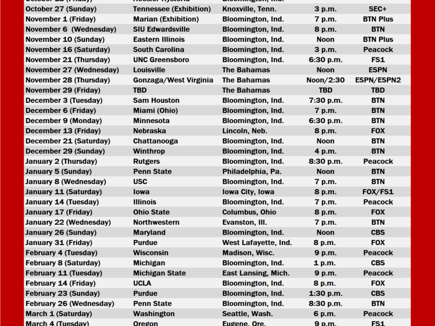 IU Basketball 2024 25 Schedule Page The Daily Hoosier