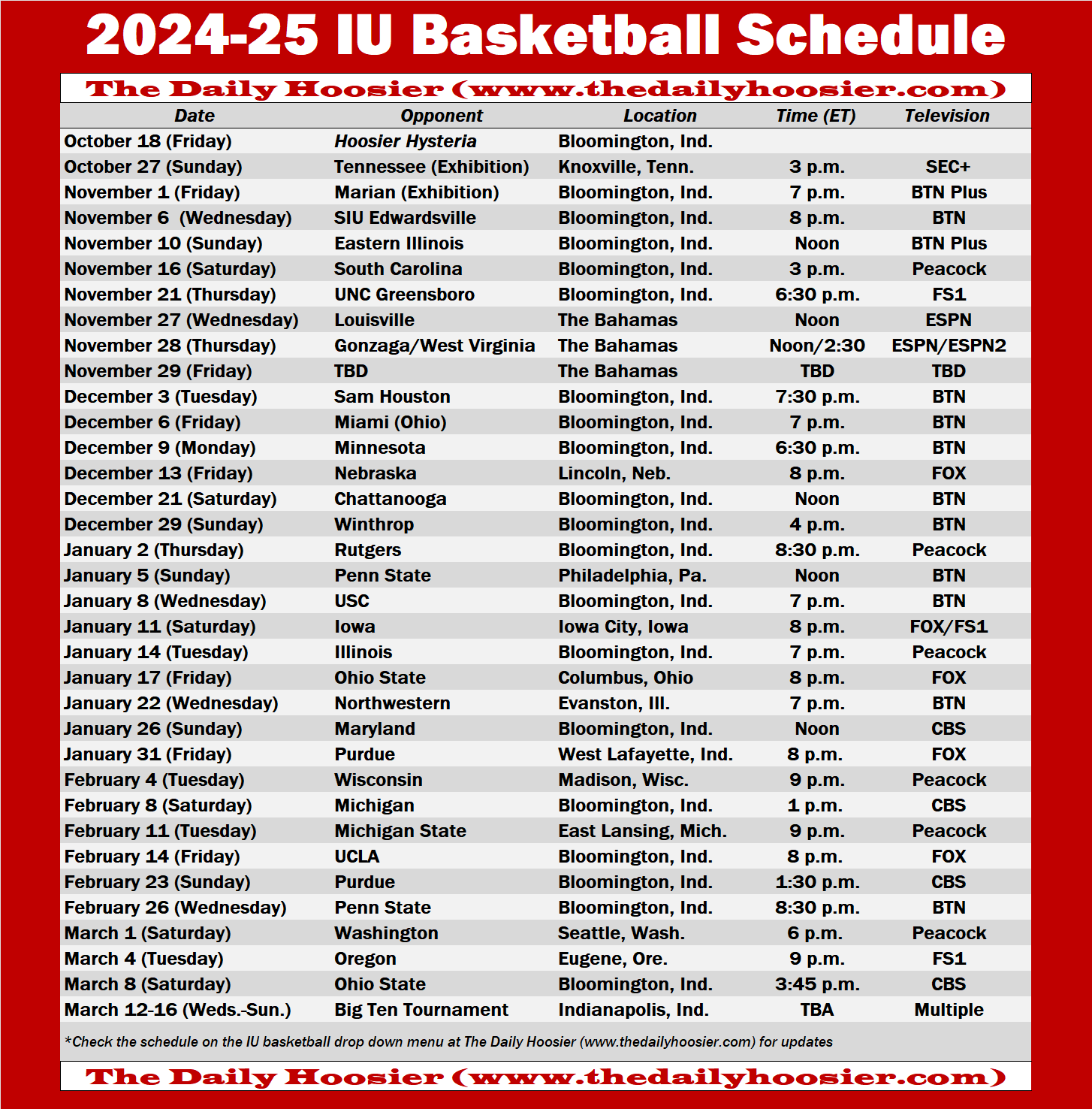 IU Basketball 2024 25 Schedule Page The Daily Hoosier