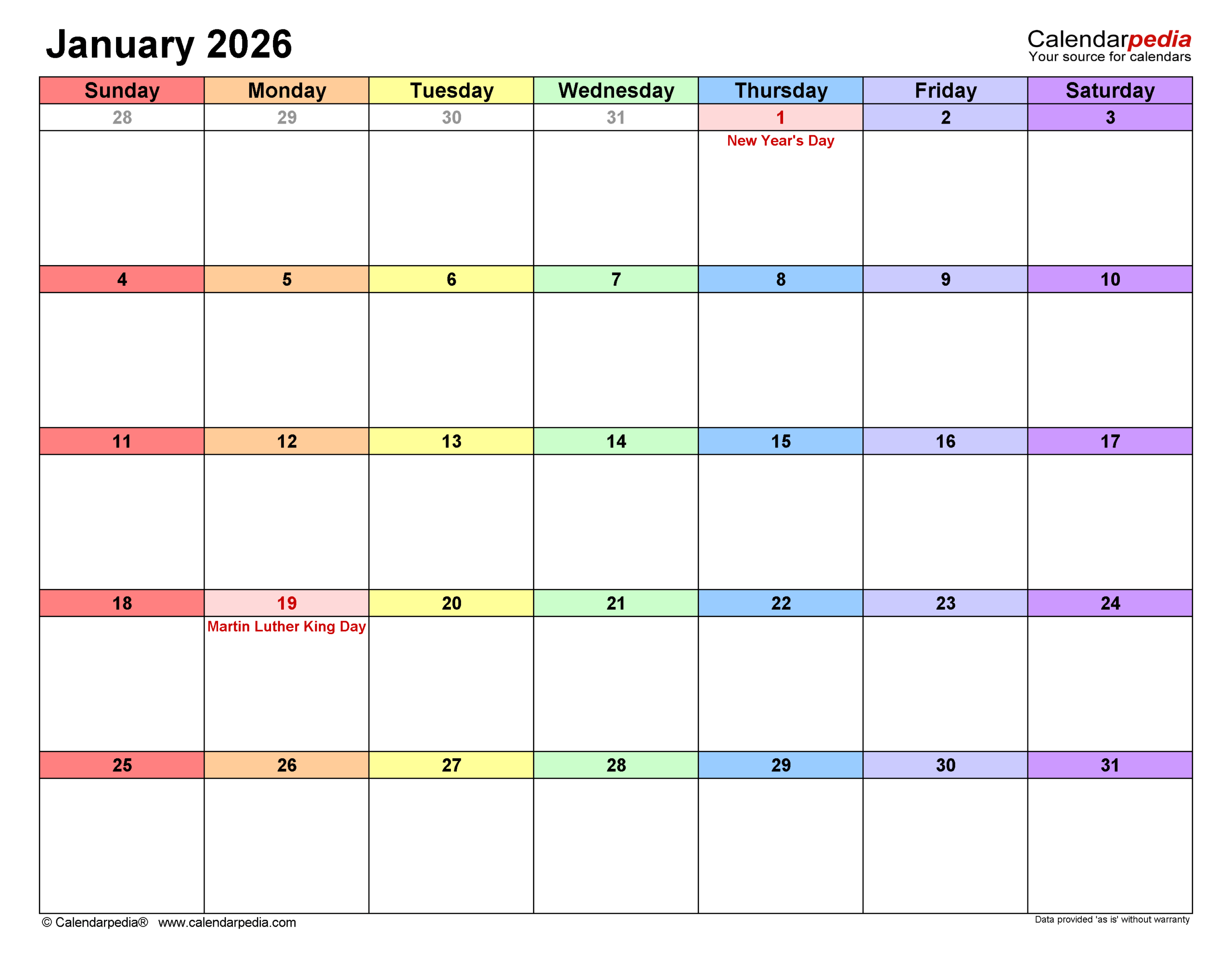 Printable Appointment Planner For January 2026