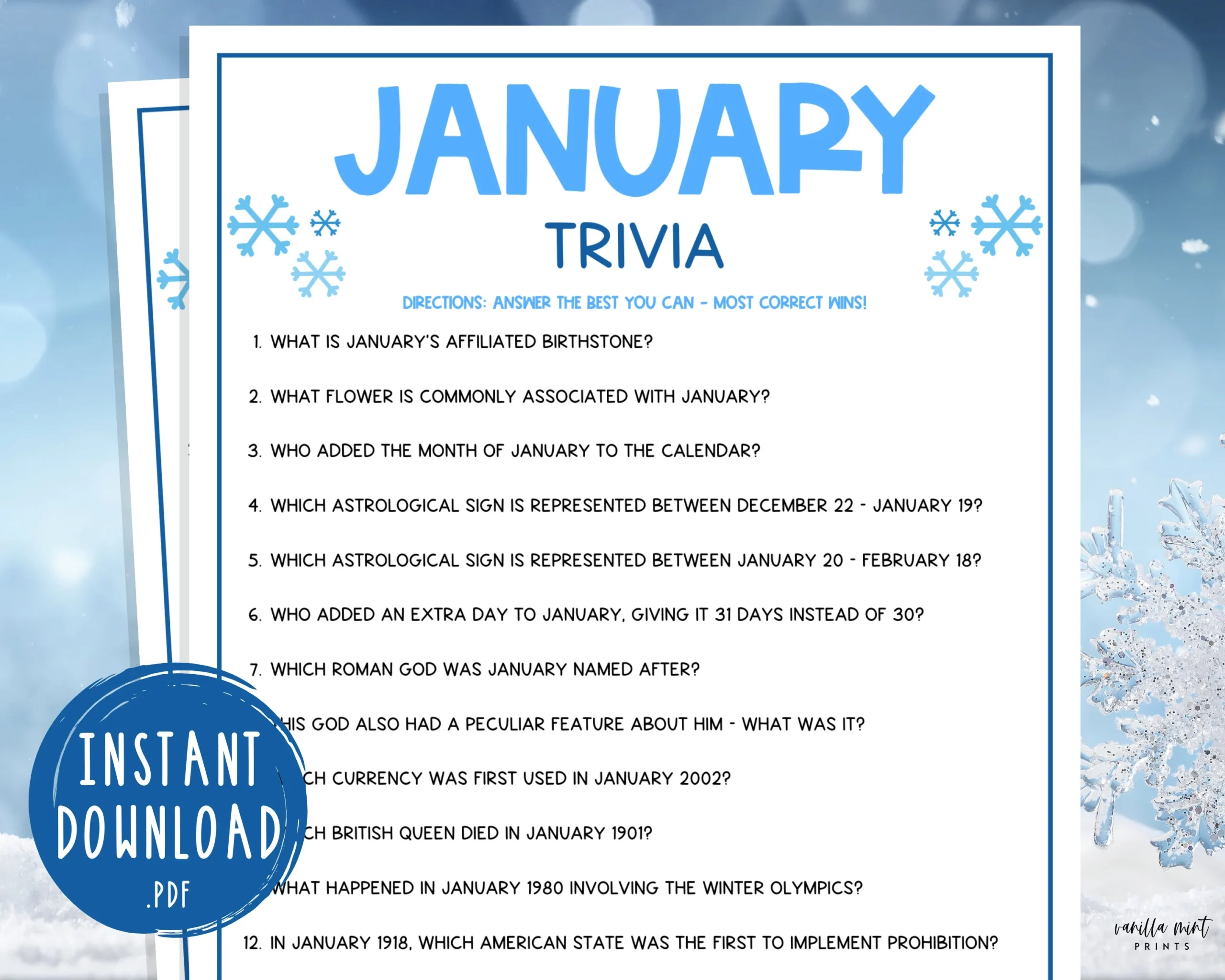January Trivia Questions And Answers Printable January Trivia Questions And Answers Printable