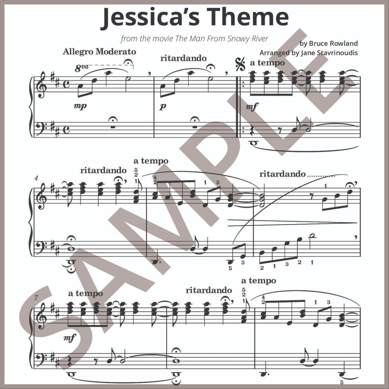 Printable Jessicas Theme Sheet Music Printable Jessicas Theme Sheet Music