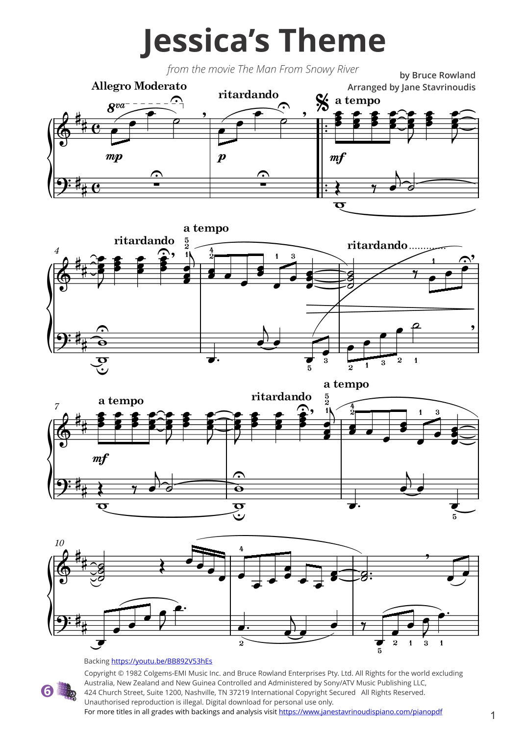 Jessica s Theme Breaking In The Colt arr Jane Stavrinoudis By Bruce Rowland Sheet Music For Piano Solo At Sheet Music Direct Jessica s Theme Breaking In The Colt arr Jane Stavrinoudis By Bruce Rowland Sheet Music For Piano Solo At Sheet Music Direct