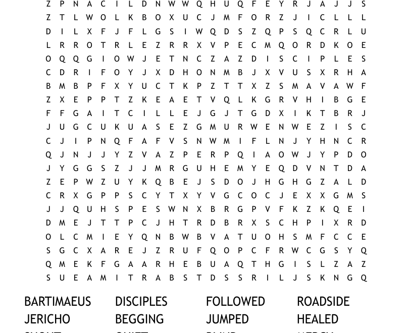 JESUS HEALS BLIND BARTIMAEUS Word Search WordMint