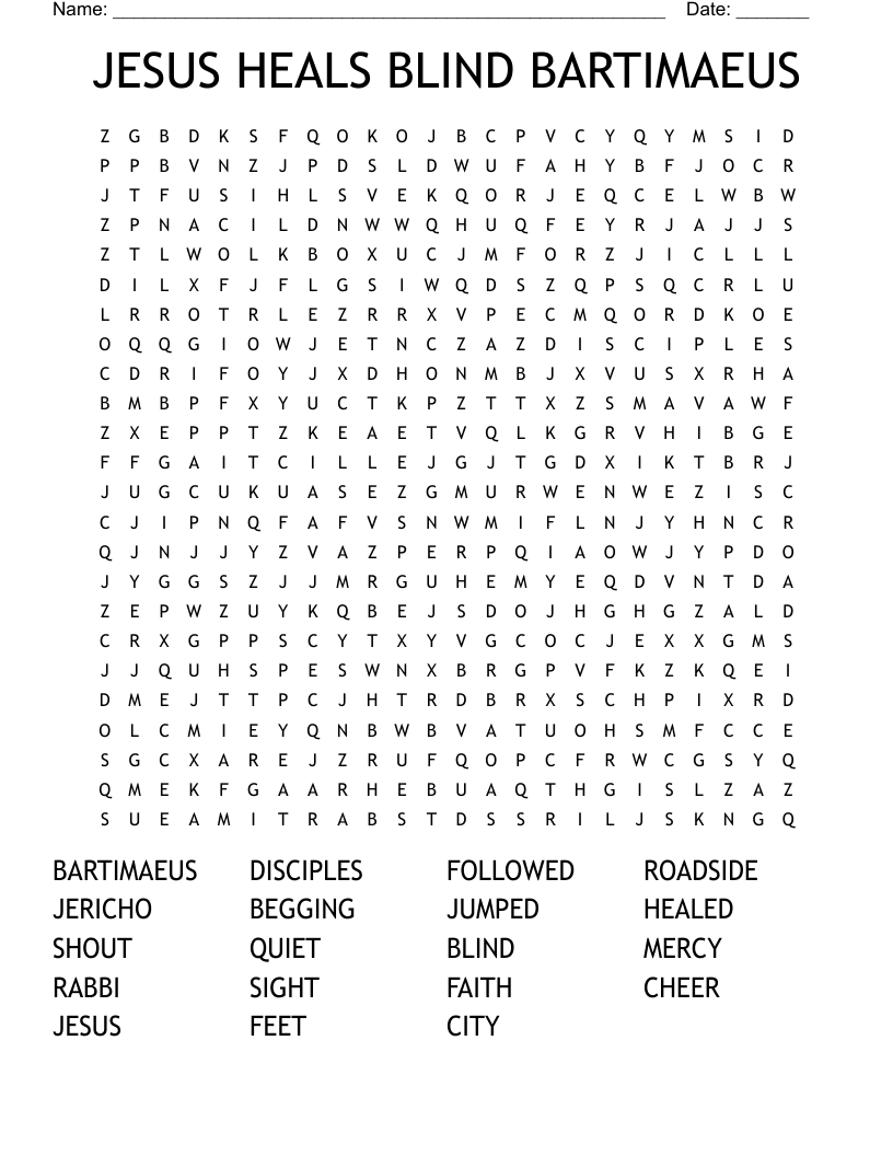 JESUS HEALS BLIND BARTIMAEUS Word Search WordMint JESUS HEALS BLIND BARTIMAEUS Word Search WordMint