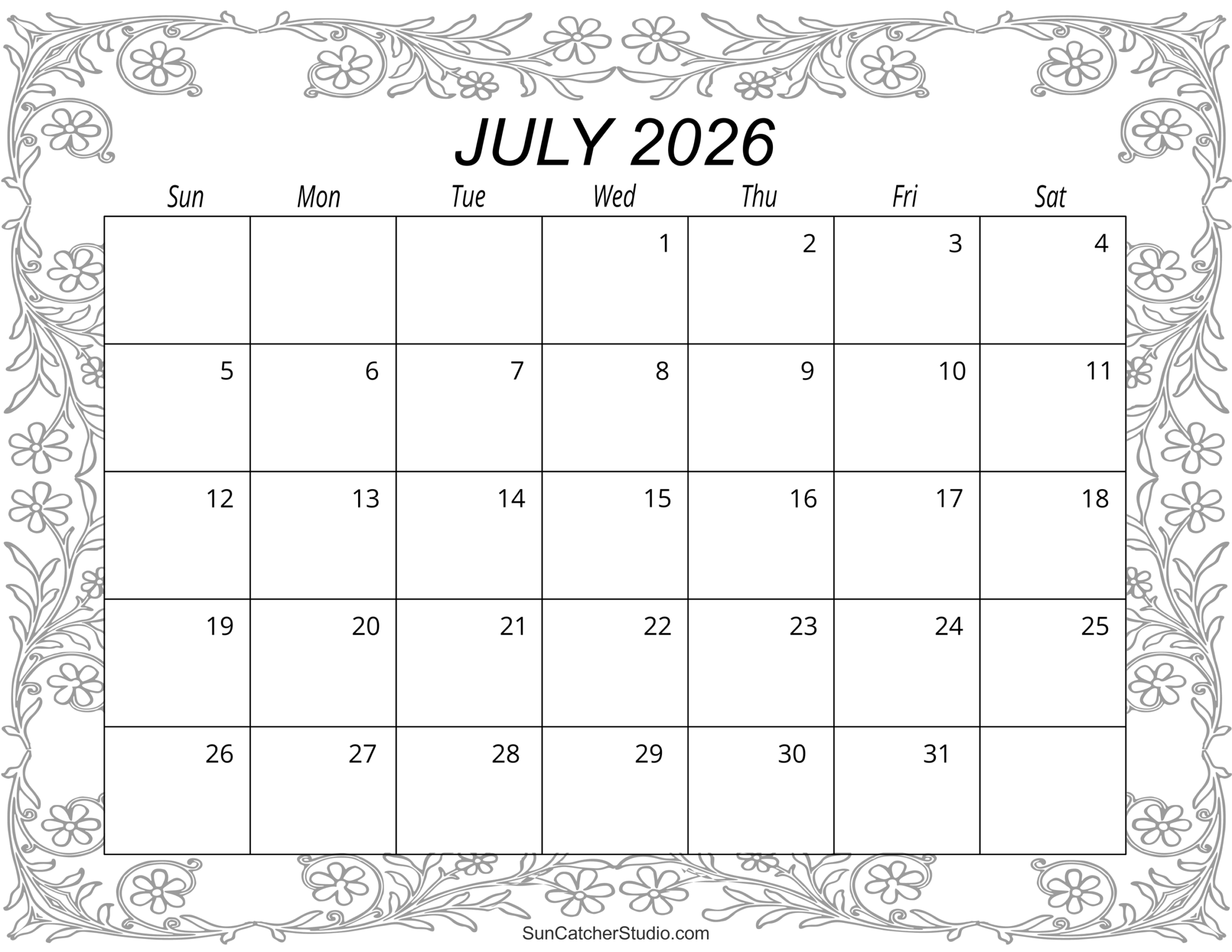 July 2026 Calendar Free Printable Free Printables Monograms Design Tools Patterns DIY Projects