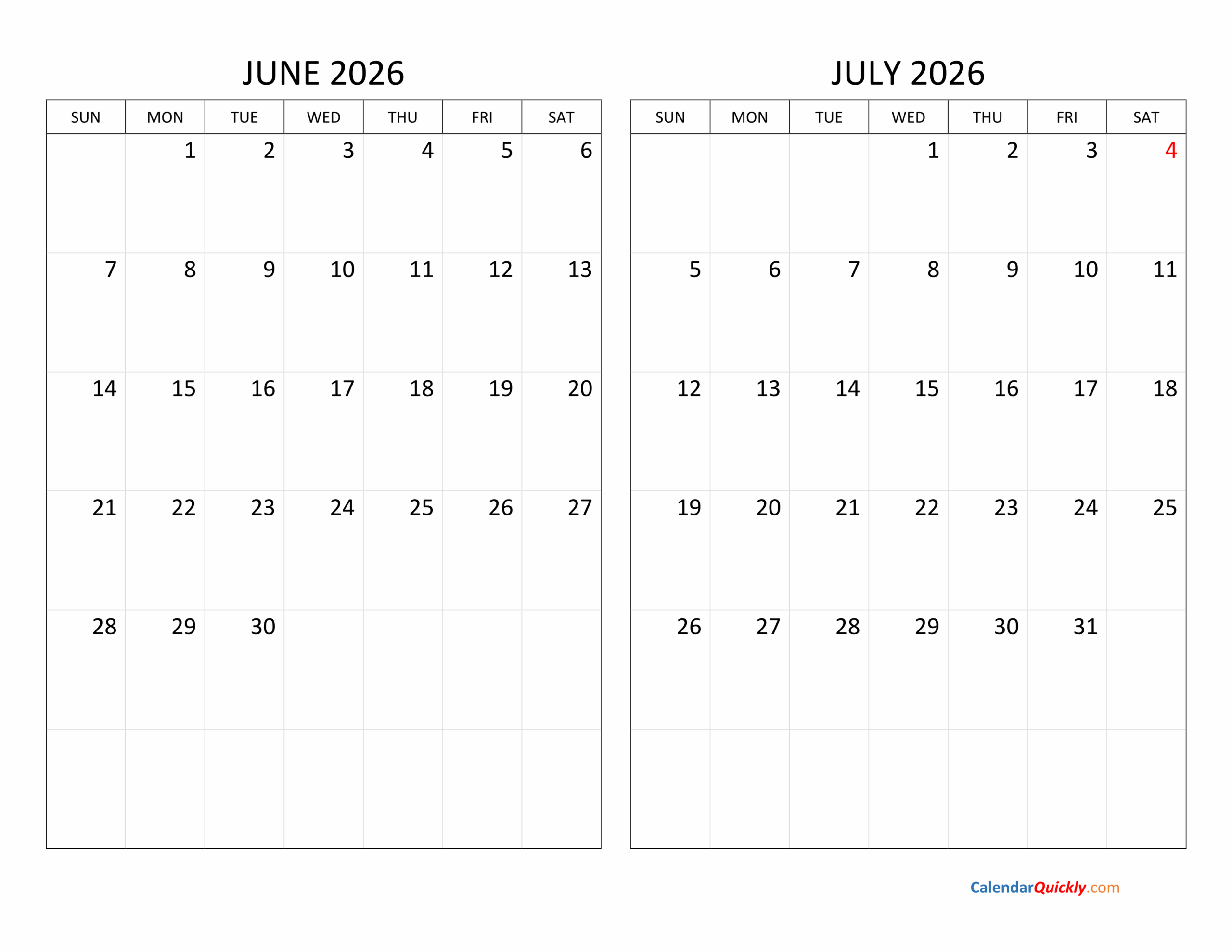 June And July 2026 Calendar Calendar Quickly June And July 2026 Calendar Calendar Quickly