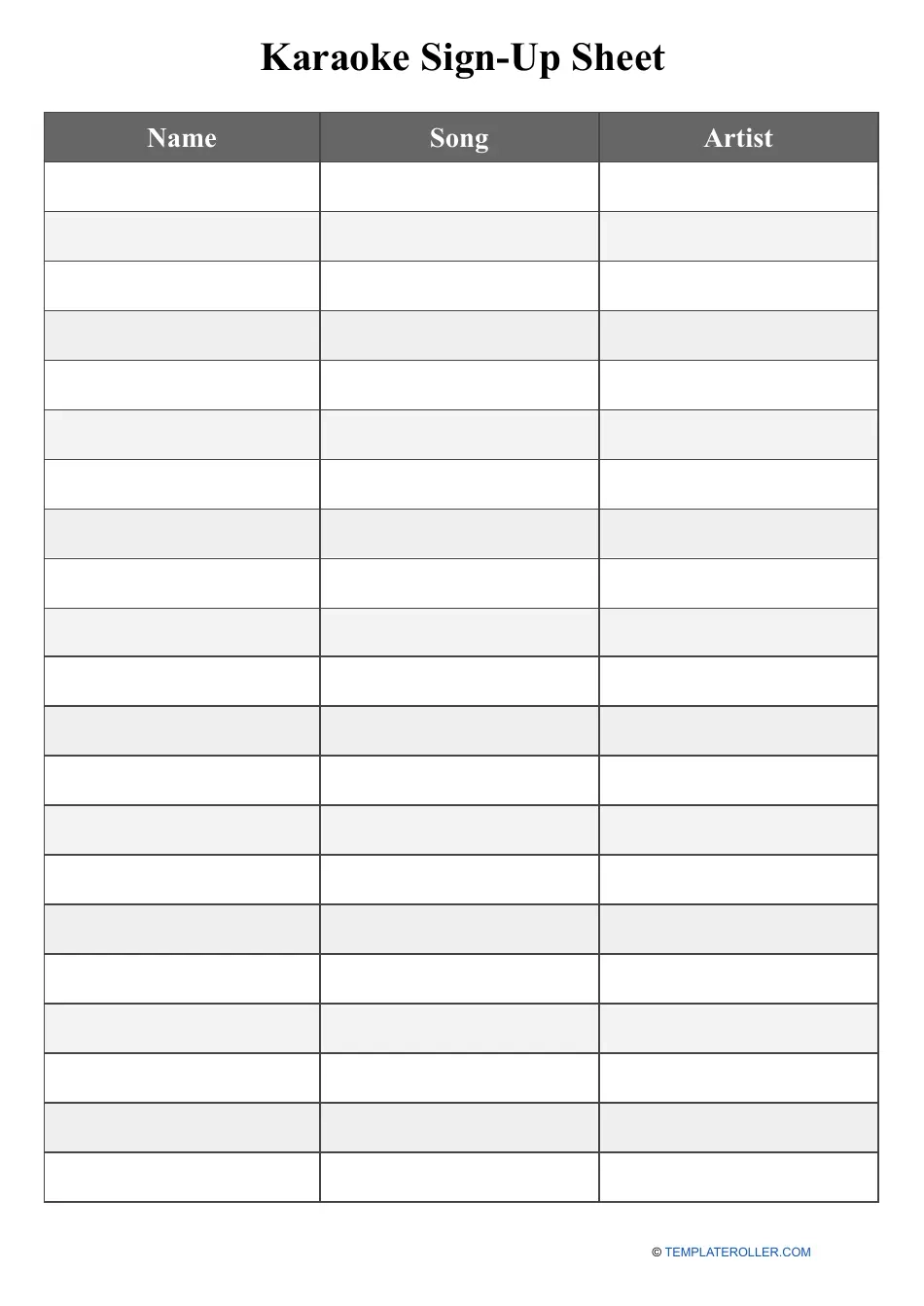 Karaoke Sign Up Sheet Download Printable PDF Templateroller