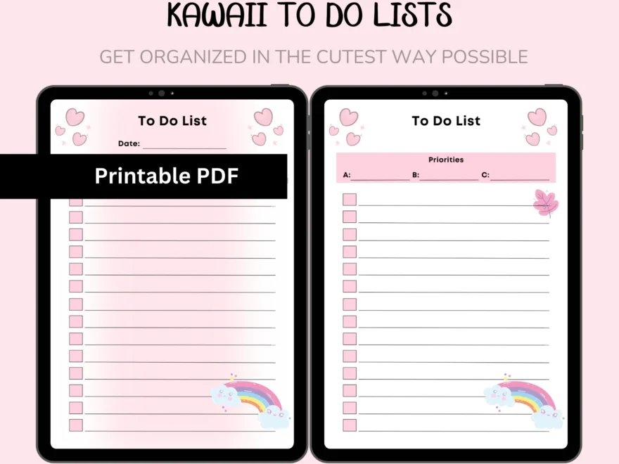 Kawaii To do List PDF Printable Task Planner Cute Checklist Notepad Instant Download Aesthetic Stationery Etsy