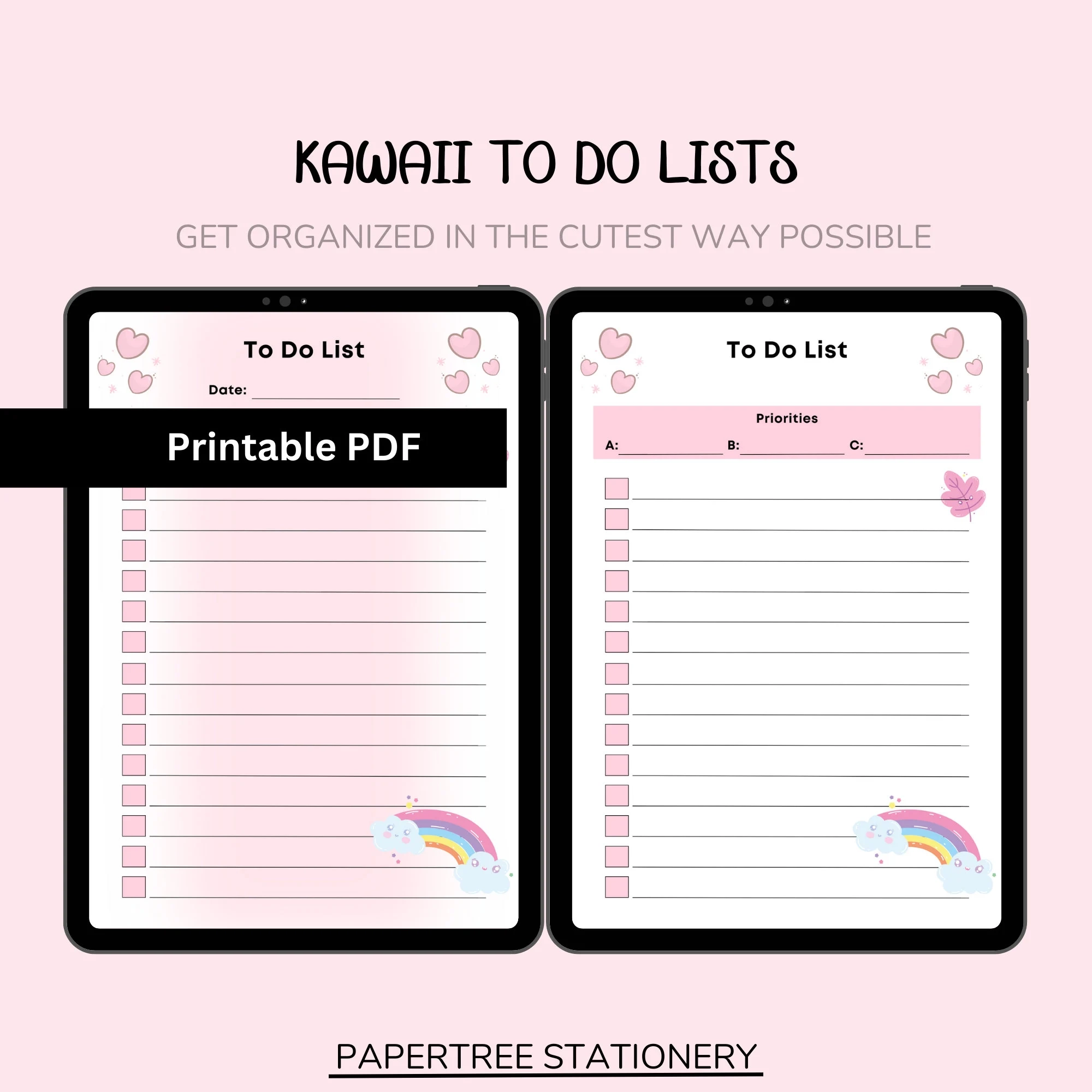 Kawaii To do List PDF Printable Task Planner Cute Checklist Notepad Instant Download Aesthetic Stationery Etsy