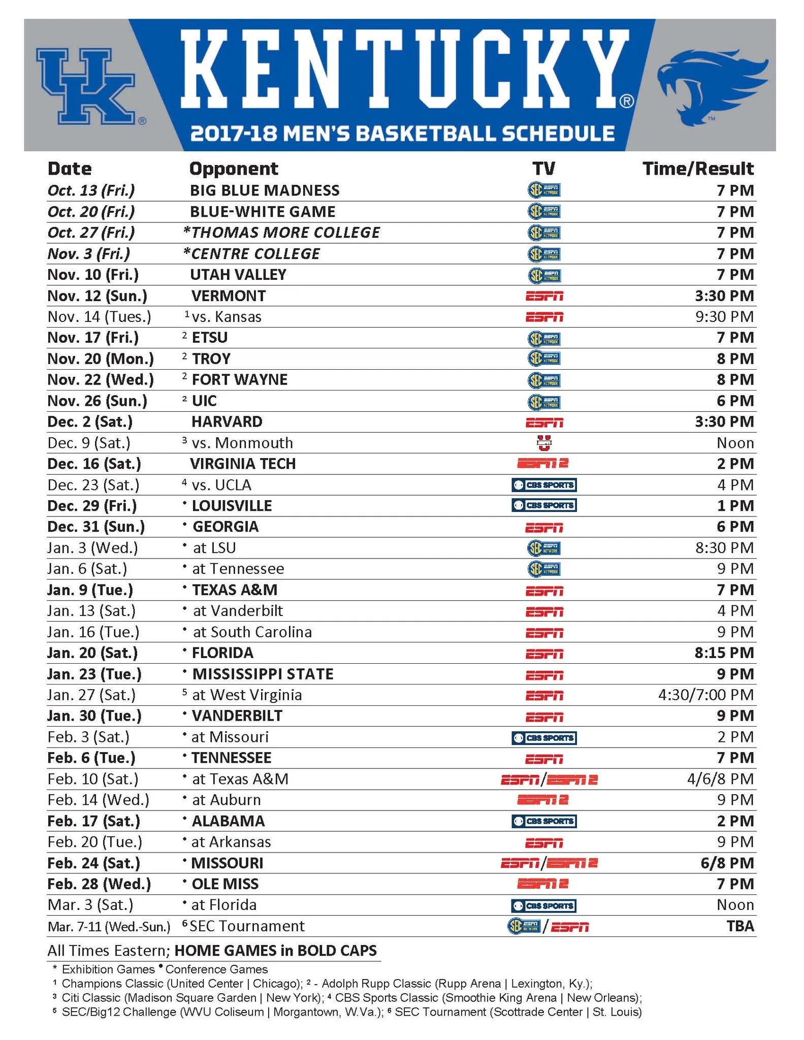 Kentucky Wildcats Basketball Full 2017 18 Schedule Channels Dates And Times Set A Sea Of Blue Kentucky Wildcats Basketball Full 2017 18 Schedule Channels Dates And Times Set A Sea Of Blue