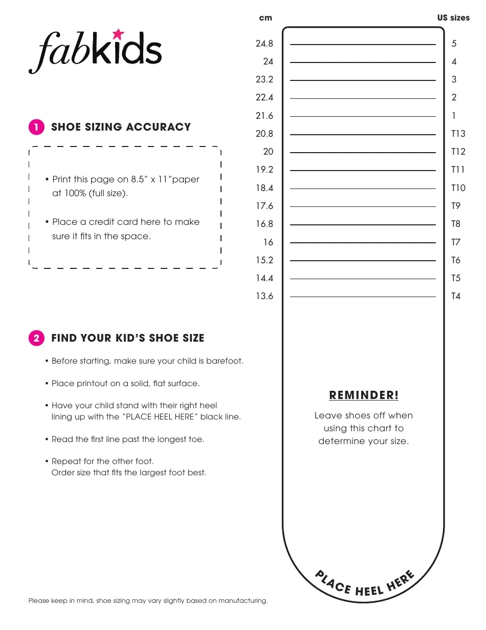 Keen Kids Size Chart Printable