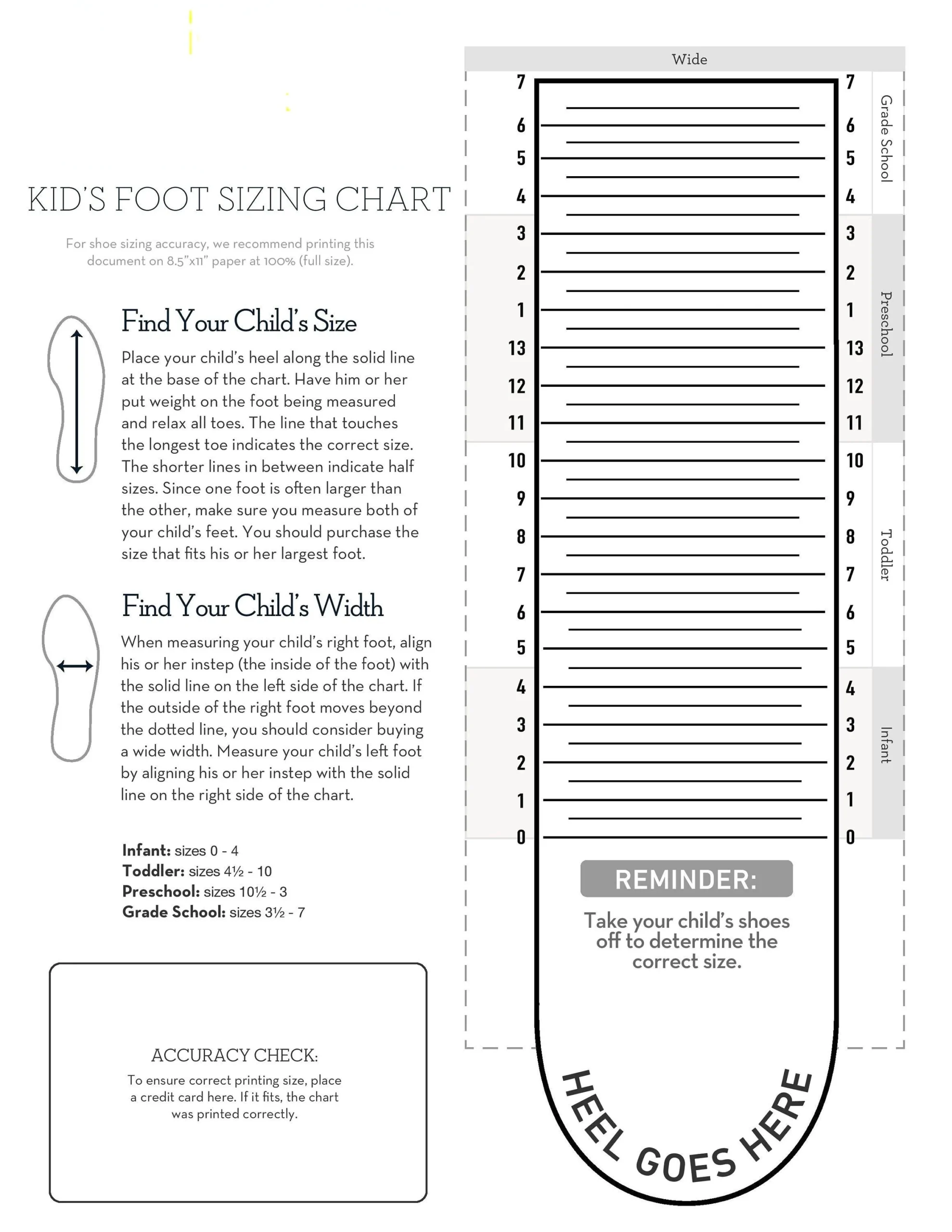 Kids Foot Sizer Chart Toddler Child Shoe Size Determiner instant Download Etsy