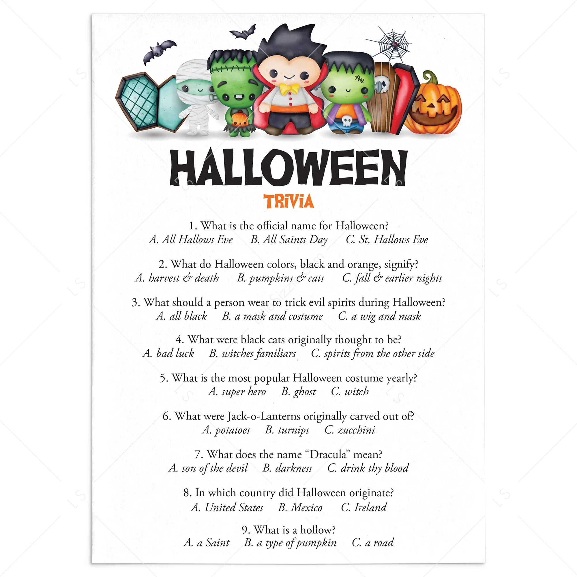 Kids Halloween Trivia Game With Answer Key Printable LittleSizzle