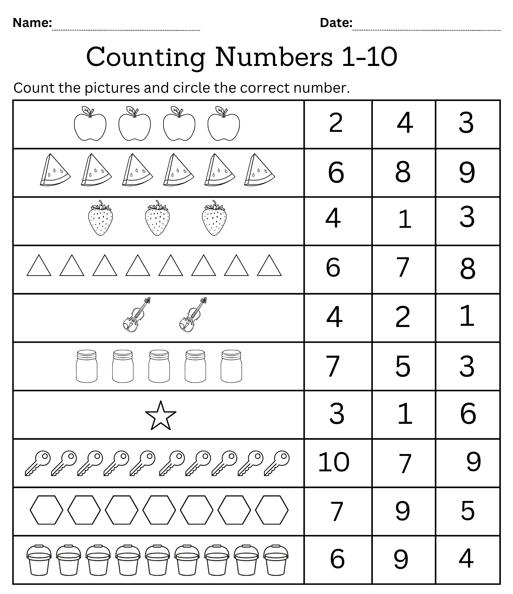 Printable Kindergarten Math Sheets