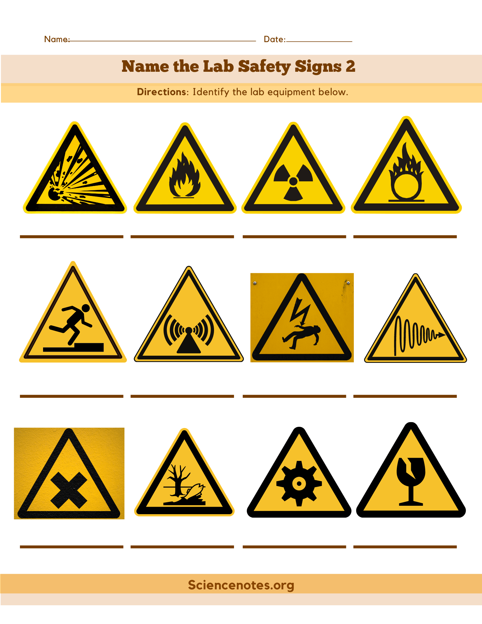 Lab Safety Signs Worksheets