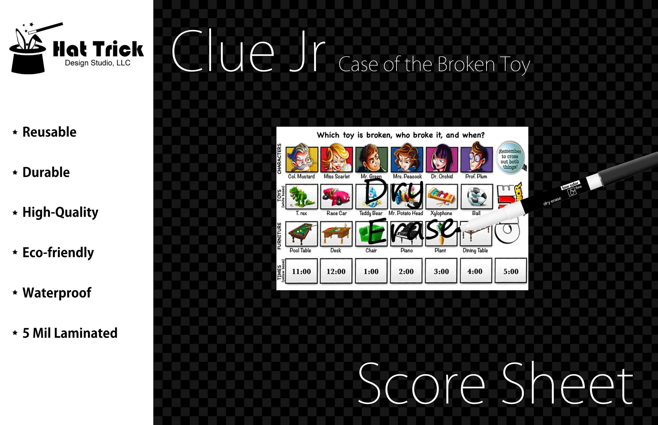 Laminated Clue Jr Case Of The Broken Toy Score Sheet Waterproof Reusable Wet Erase And Dry Erase Etsy Hong Kong
