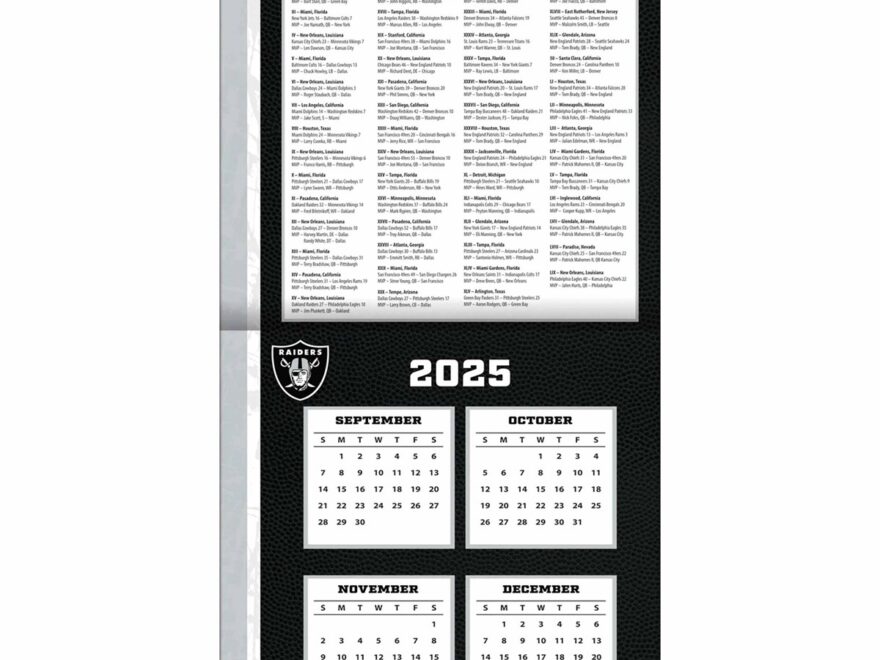 Las Vegas Raiders NFL Calendar 2026