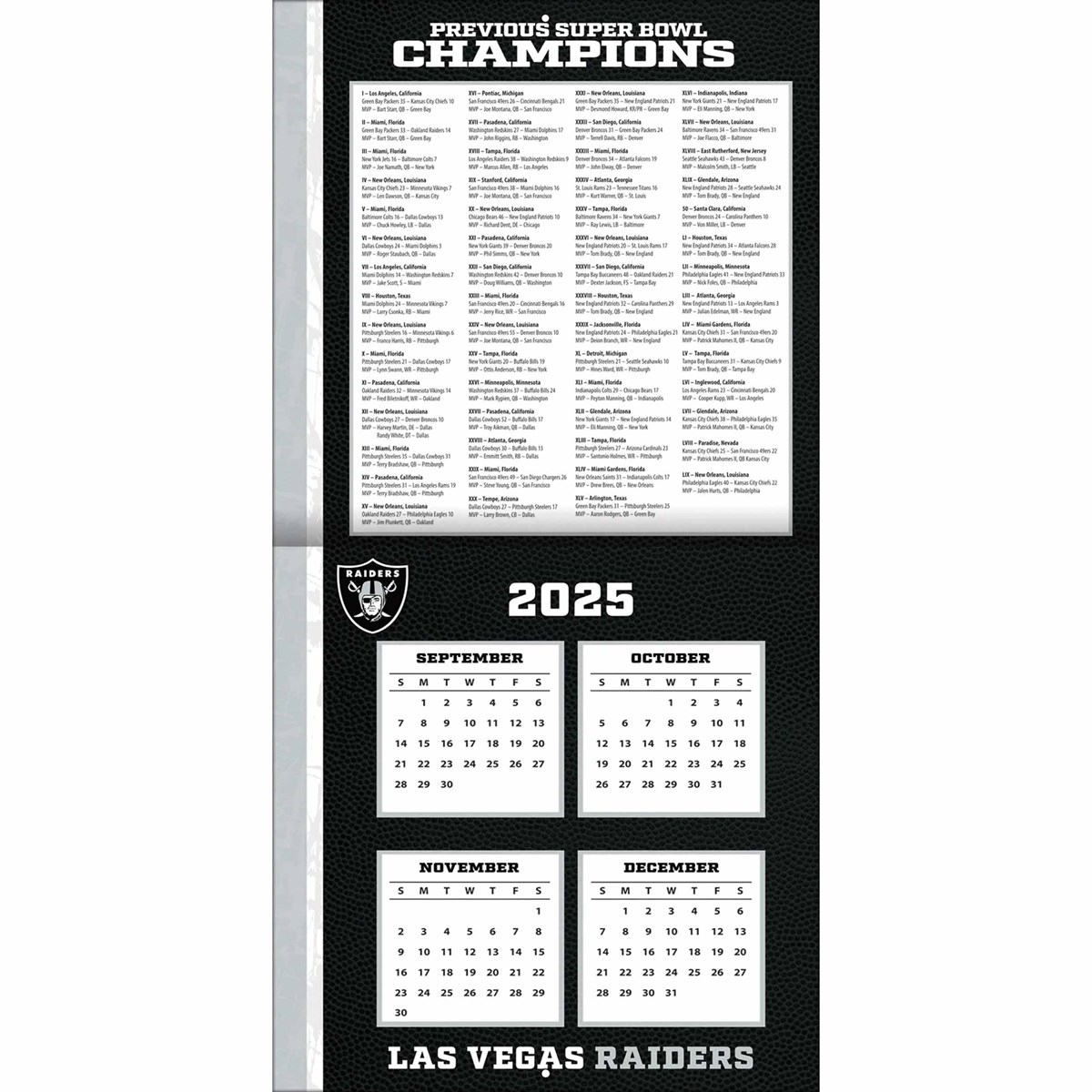 Las Vegas Raiders NFL Calendar 2026