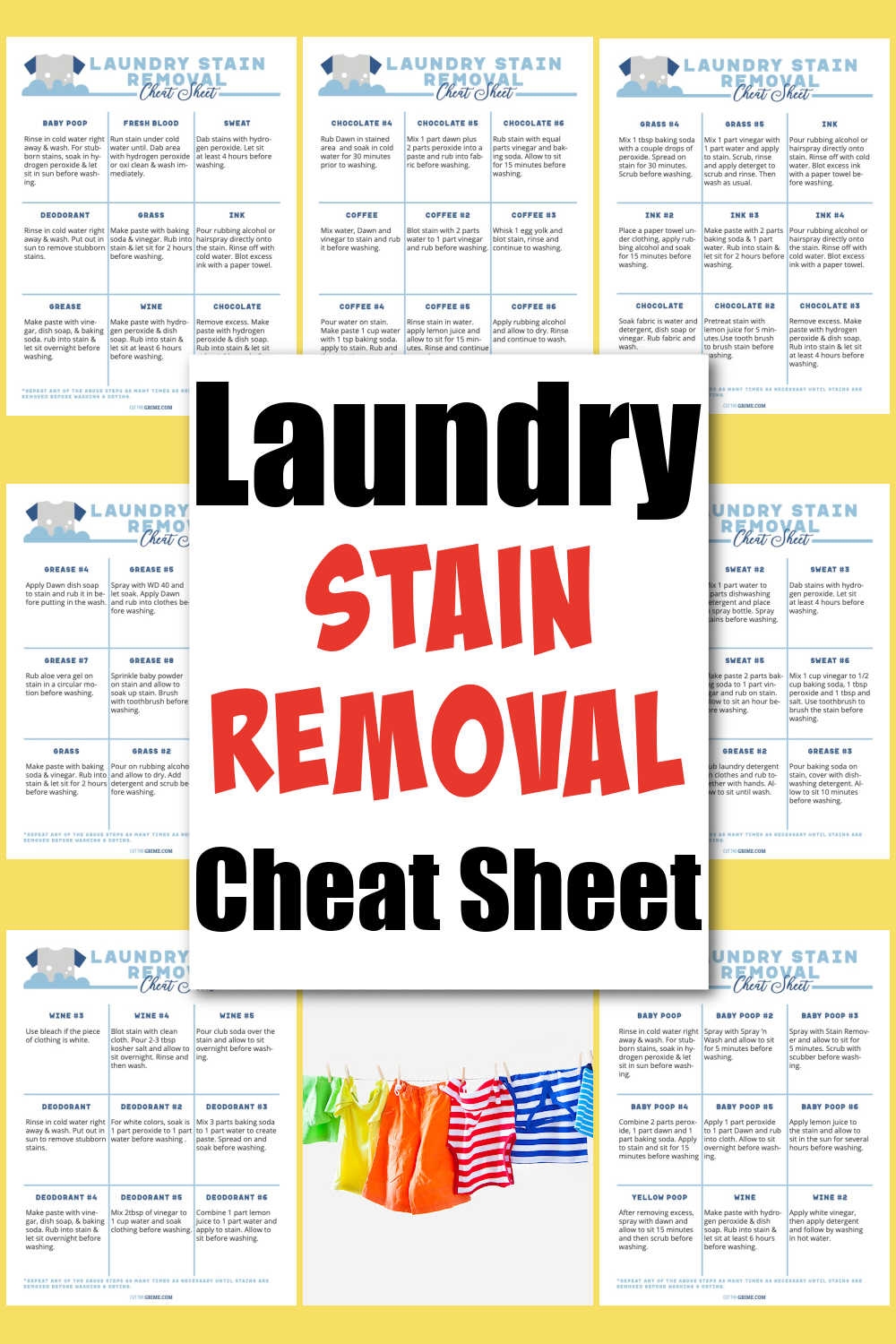 Laundry Stain Removal Cheat Sheet Printable Cut The Grime