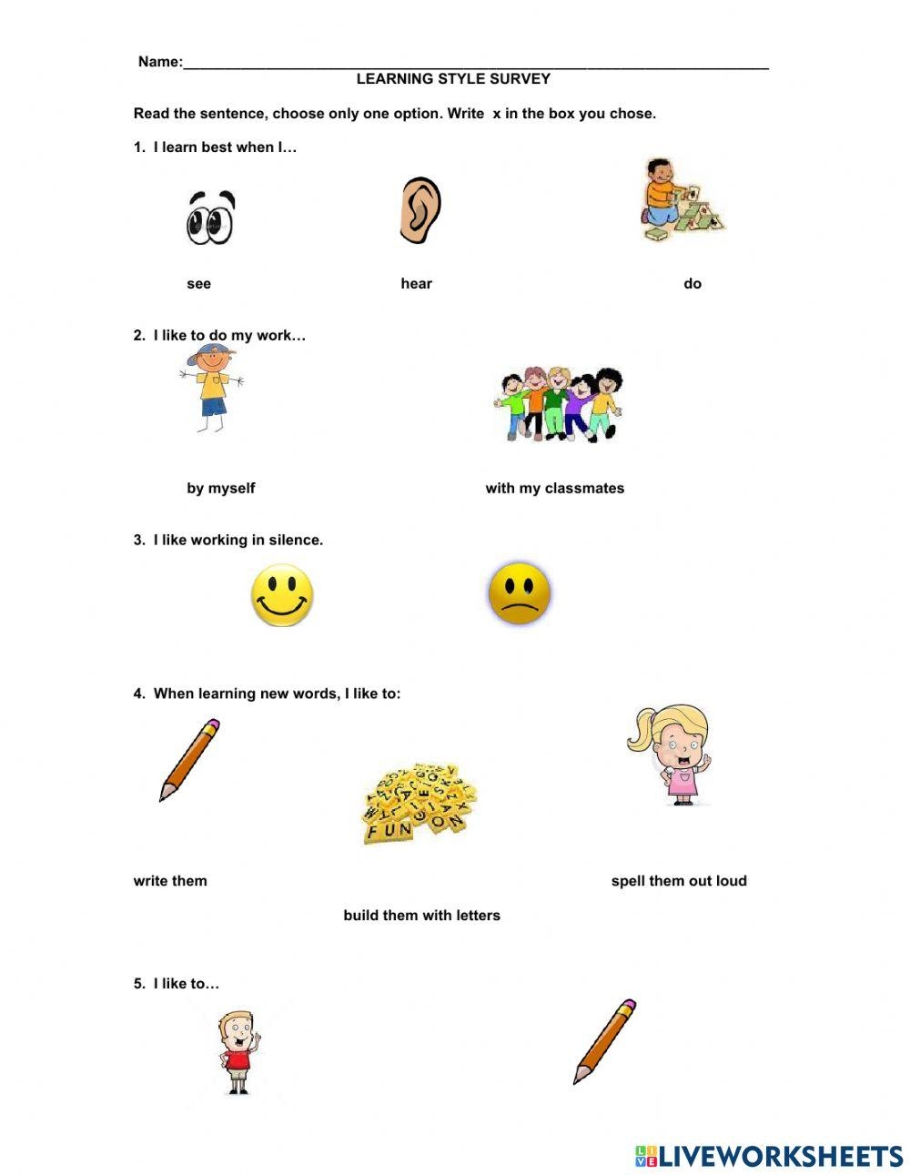 Learning Styles Quiz Elementary Students Printable