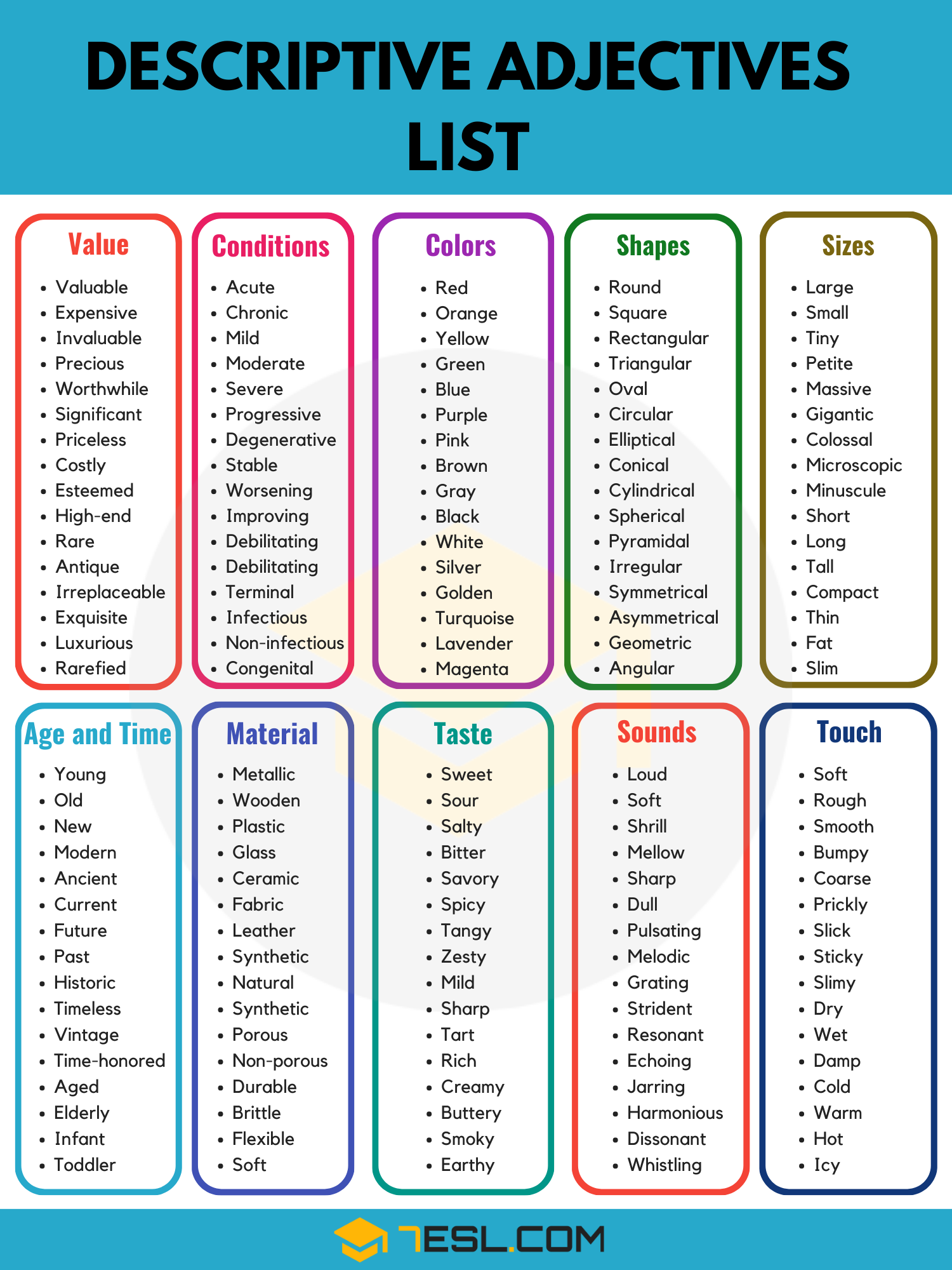 List Of Adjectives 1000 Common Adjectives In English 7ESL