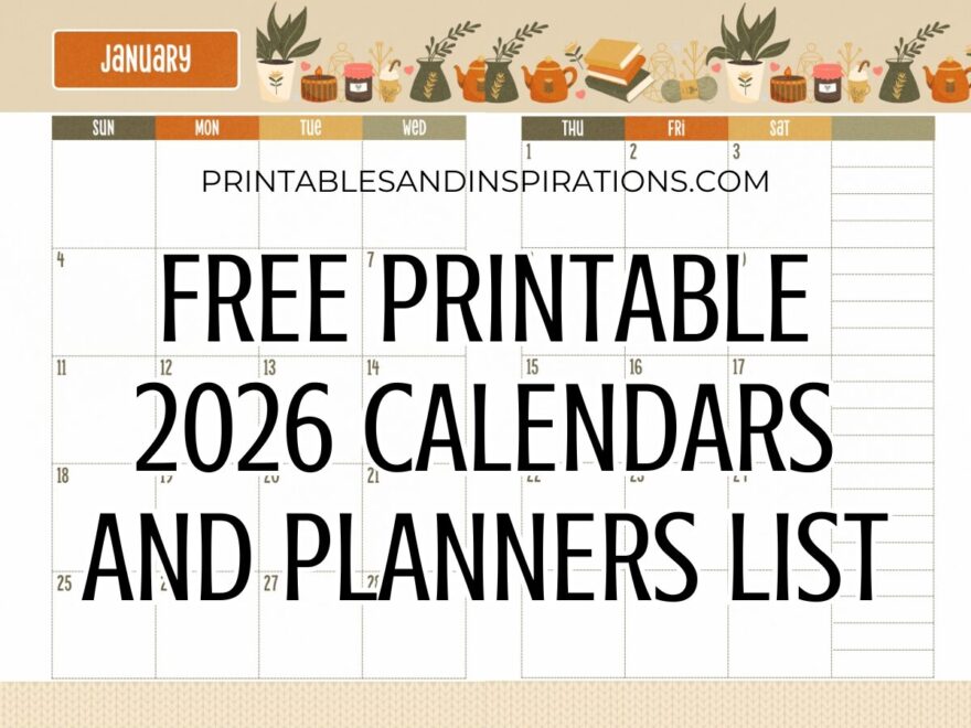 List Of Free Printable 2026 Calendars And 2026 Planners PDF Printables And Inspirations