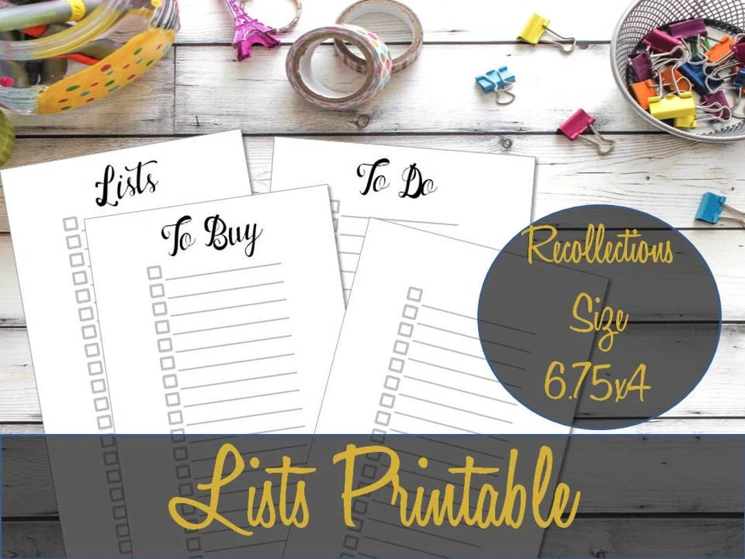Lists Recollections Planner Insert Shopping List To Do List Recollections Inserts Creative Year Inserts To Read List INSTANT Download Etsy