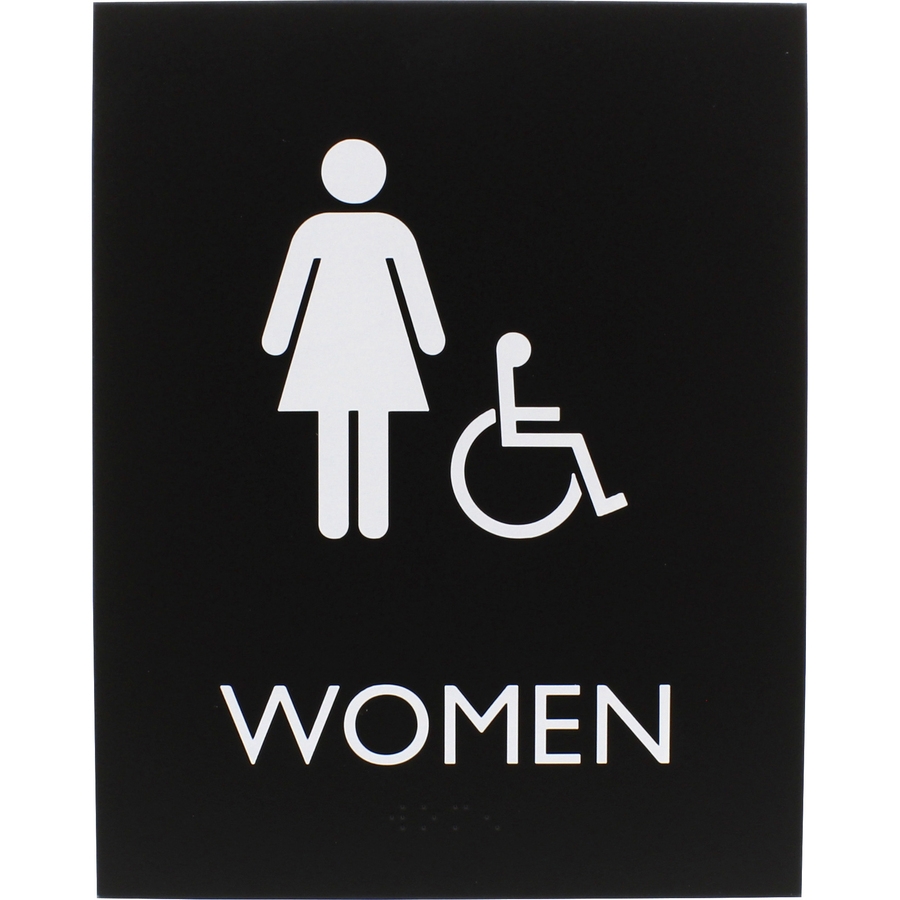 Lorell Women s Handicap Restroom Sign 1 Each Women Print Message 6 4 Width X 8 5 Height Rectangular Shape Surface mountable Easy Readability Braille Plastic Black Lorell MPN 02666 Reliable Paper