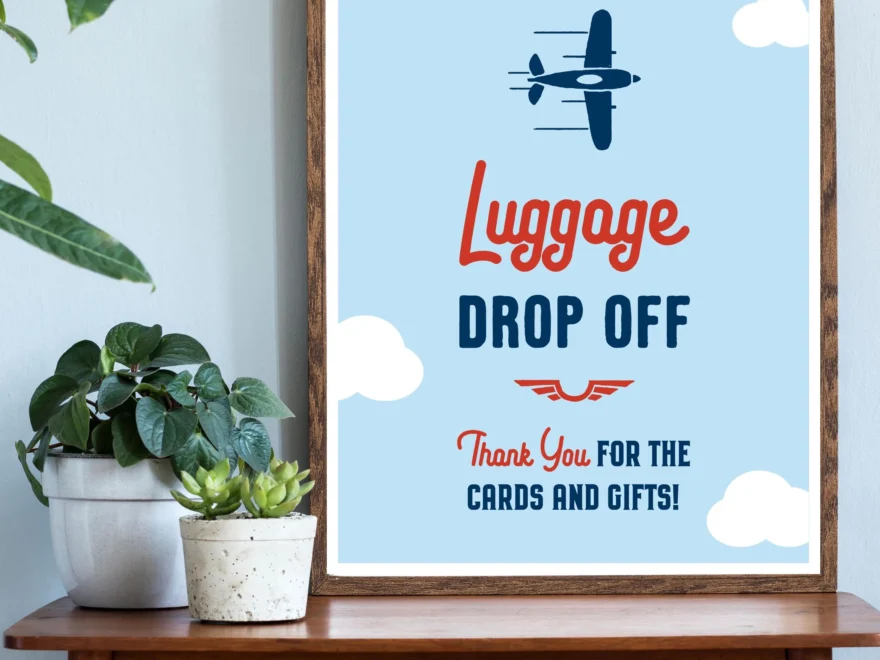 Luggage Drop Off 4x6 5x7 8x10 Printable Airplane Birthday Party Sign Thank You For Cards And Gifts Navy Blue Light Blue Red You Print Etsy