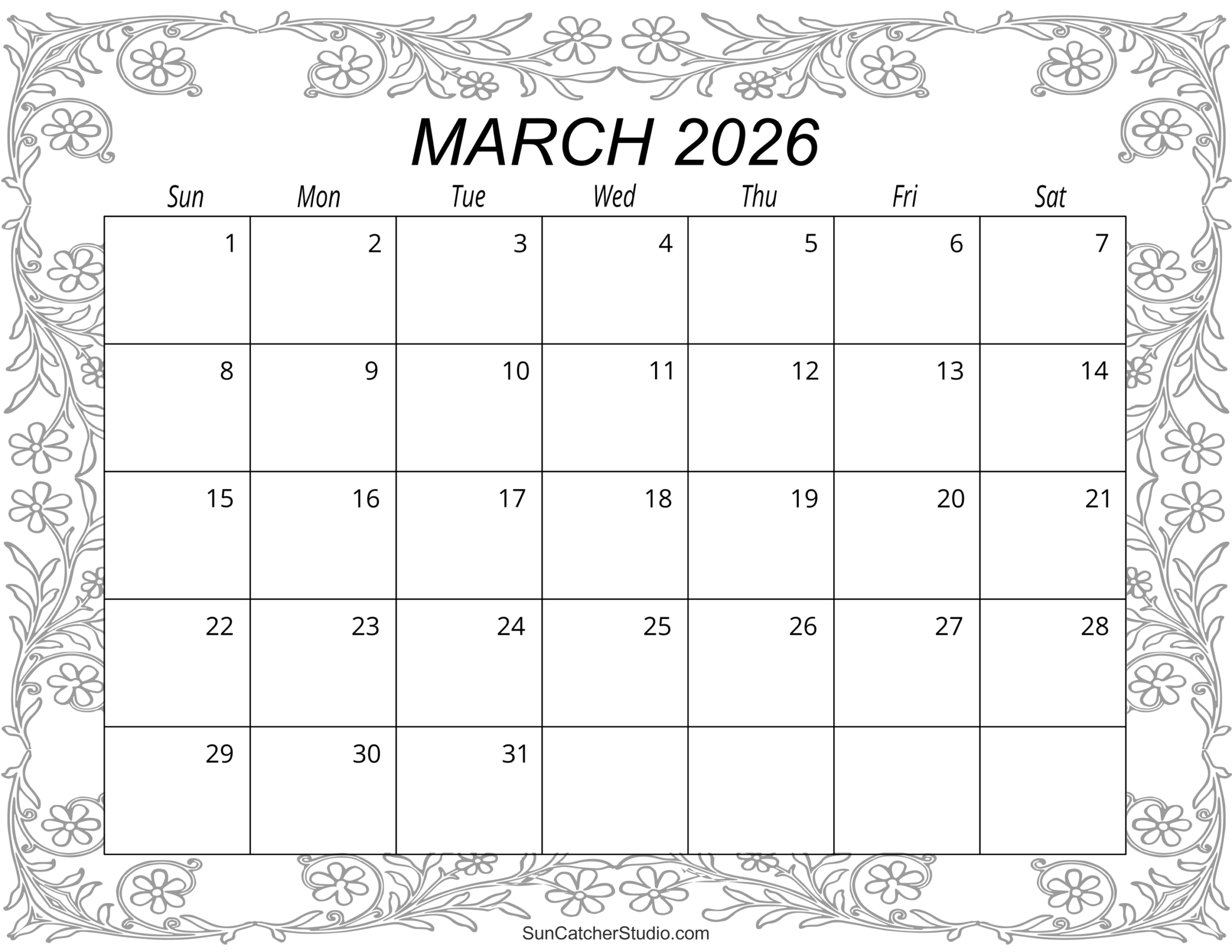 March 2026 Calendar Free Printable Free Printables Monograms Design Tools Patterns DIY Projects