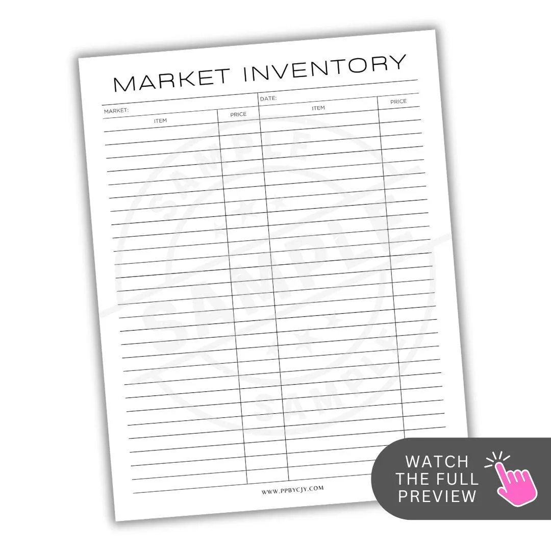 Market Inventory Printable Template Instant Digital Download Farmers Market Stock Tracker Craft Fair Organizer Vendor Supply Log Etsy