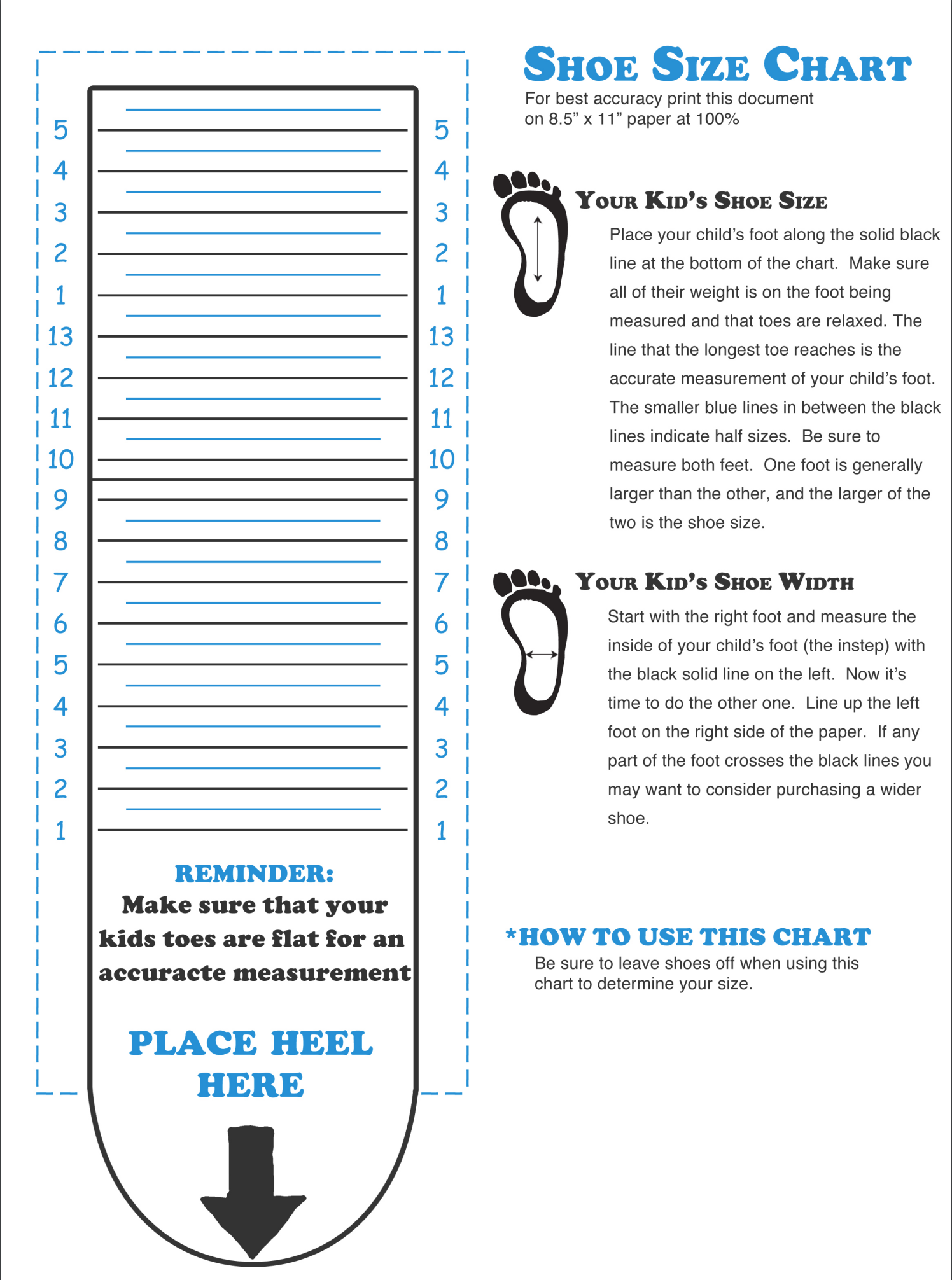 Printable Infant Foot Size Chart