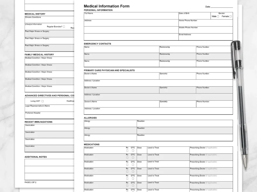 Medical Information Form Printable PDF Personal Health Tracker Printable Planning