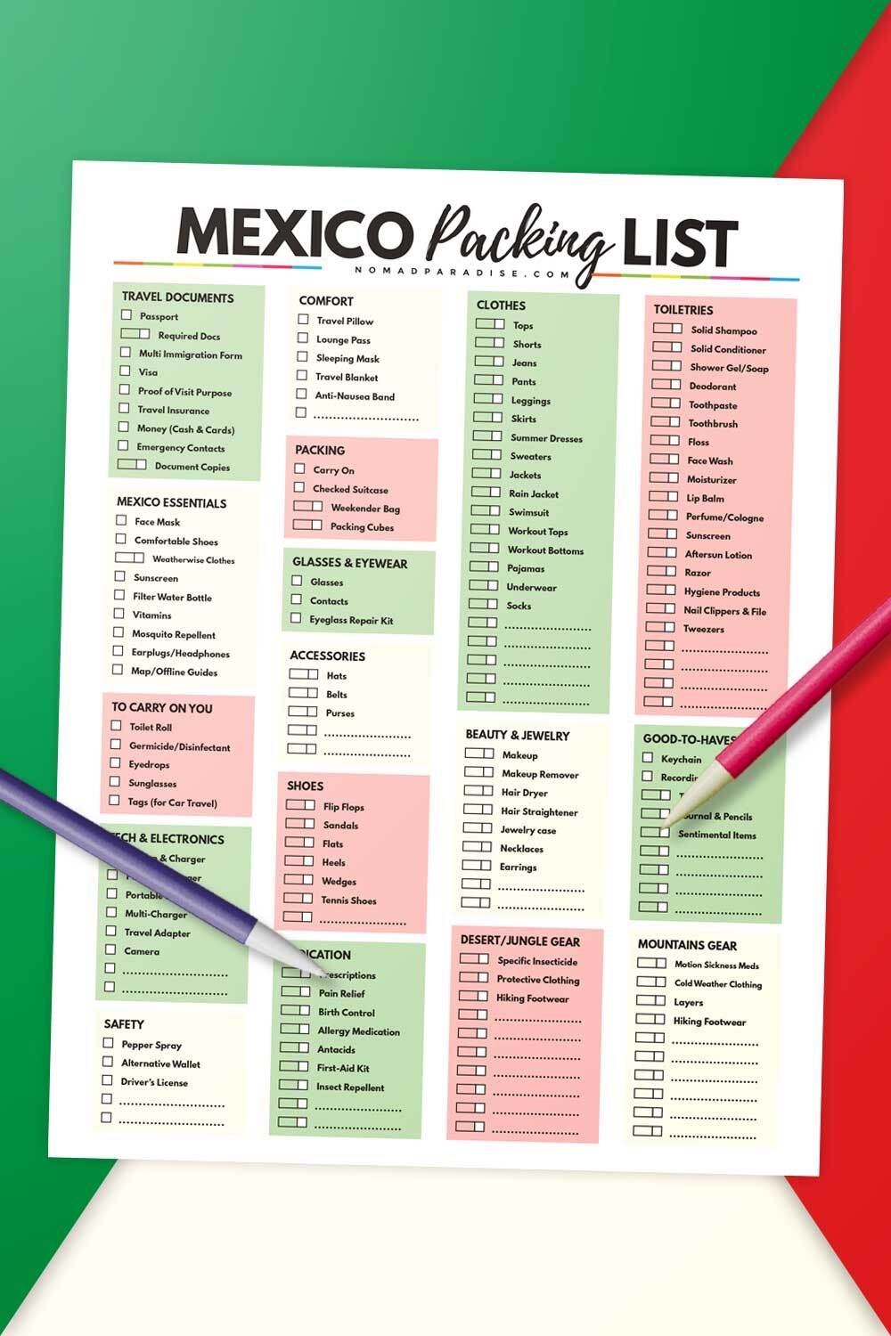 Mexico Packing List Printable