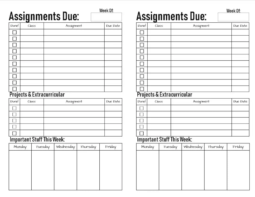 Middle School high School Student Planner Half Size Printable Etsy