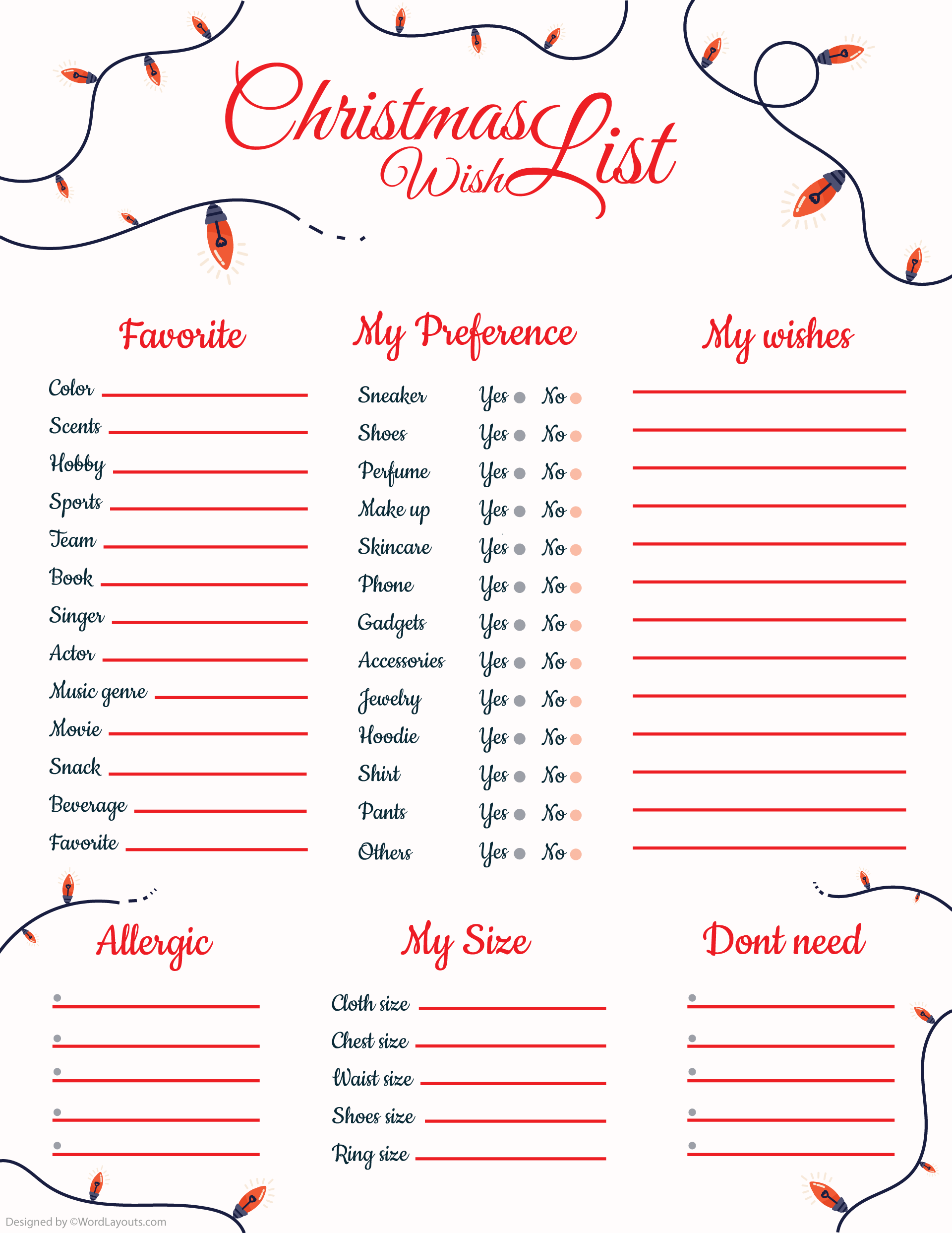 Minimalist Christmas Wish List Template WordLayouts