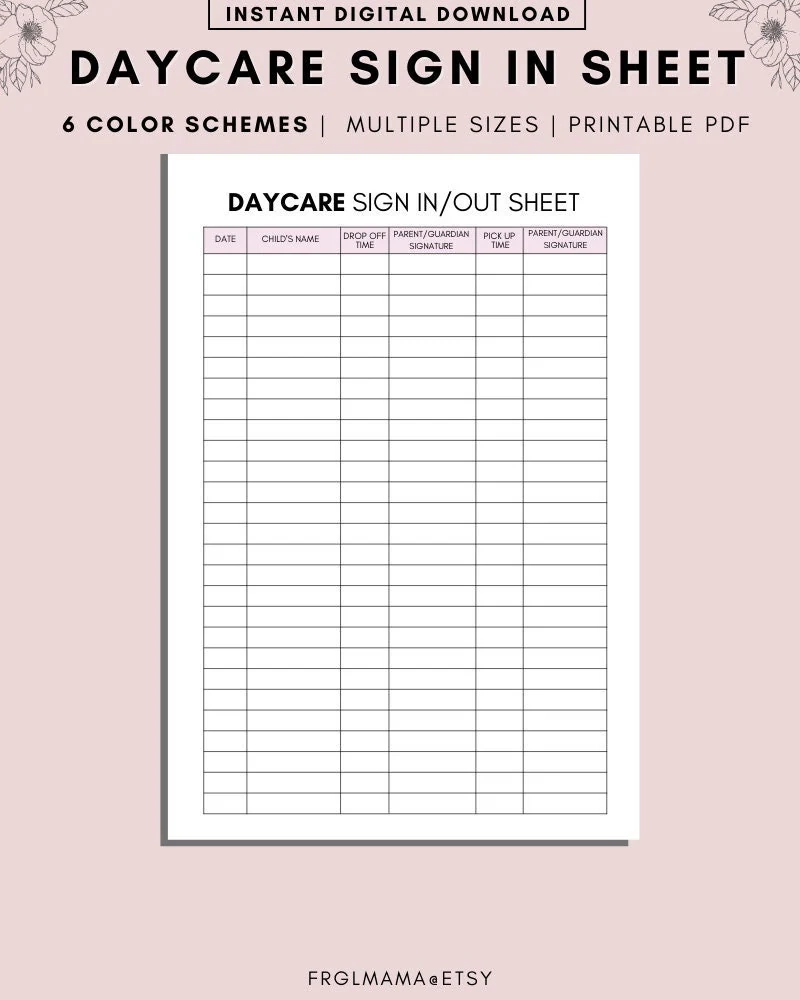 Printable Daycare Sign In Sheet