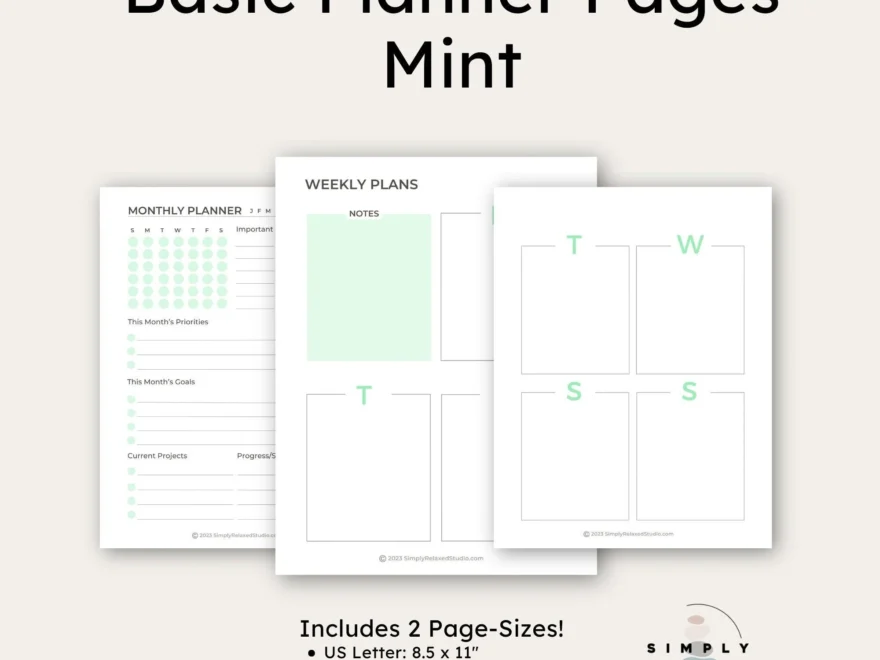 Minimalist Planner Inserts Daily Weekly Monthly Simple Planner Pages Mint Essential Usletter Planner Basic Planner Page Printable Pack Etsy