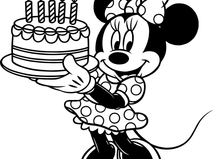 Minnie Mouse Holding A Cake Coloring Page Easy Drawing Guides