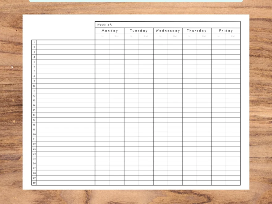 Mon fri Sign in Template Printable Sign in And Sign out Sheet Weekly Sign in Daycare Classroom Camp Tools Attendance Sheet PDF Etsy