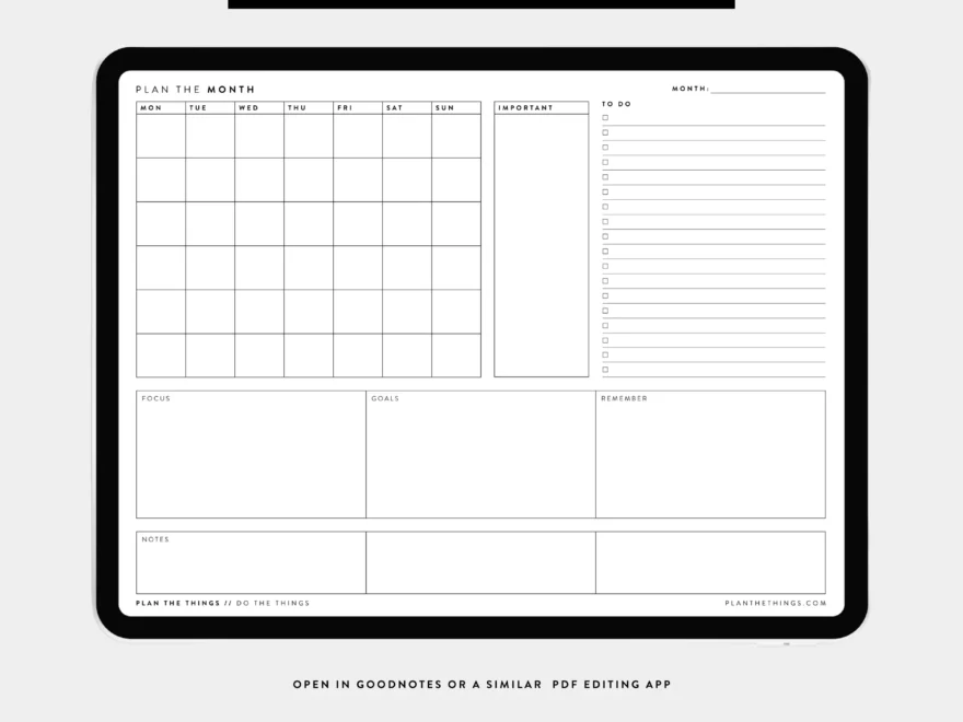 Month At A Glance Monthly Dashboard Undated Printable Planner Inse Plan The Things
