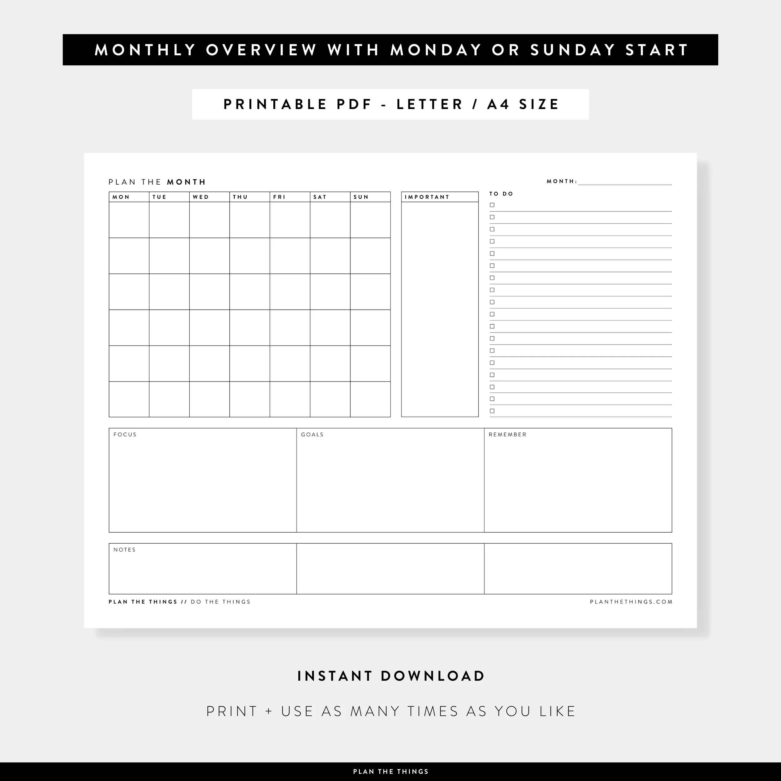 Month At A Glance Monthly Dashboard Undated Printable Planner Inse Plan The Things Month At A Glance Monthly Dashboard Undated Printable Planner Inse Plan The Things