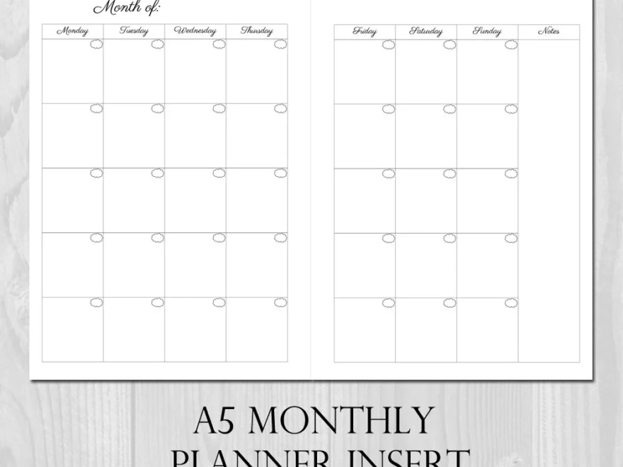 Monthly Planner Printable Insert A5 Size Undated Month On 2 Pages Etsy